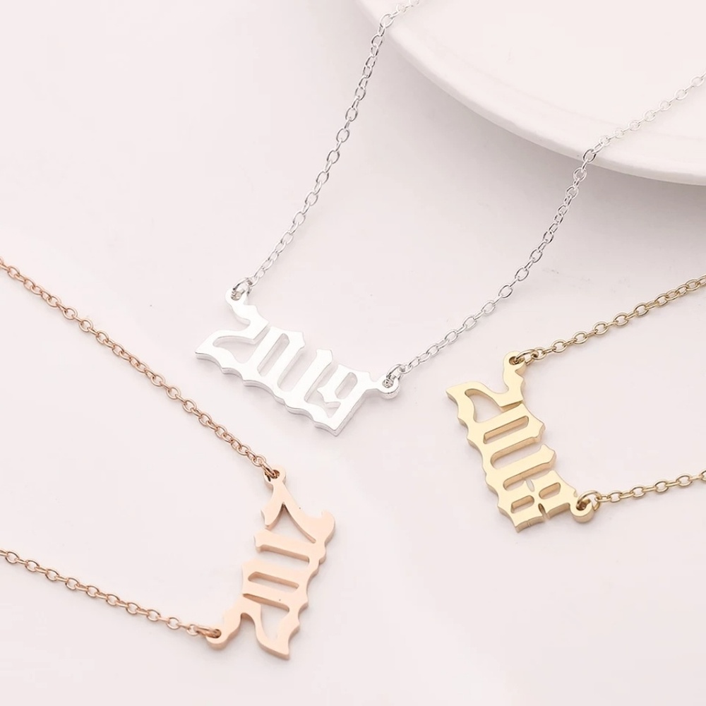 Gold Plated Old English Birthday Year Necklace